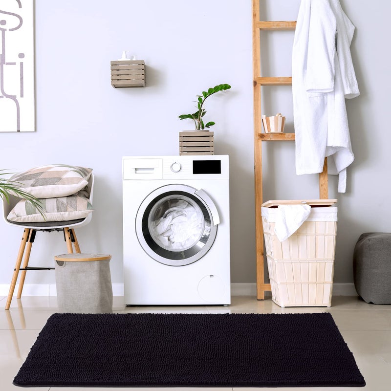 Noahas Bath Rugs 24'' x 36'' Bathroom Rug, Soft Luxury Chenille Bathroom Mats, Non-Slip and Absorbent Throw Rugs for Bath Tub, Plush Microfiber Shower Rug Machine Washable Floor Carpet, Black - Image 3